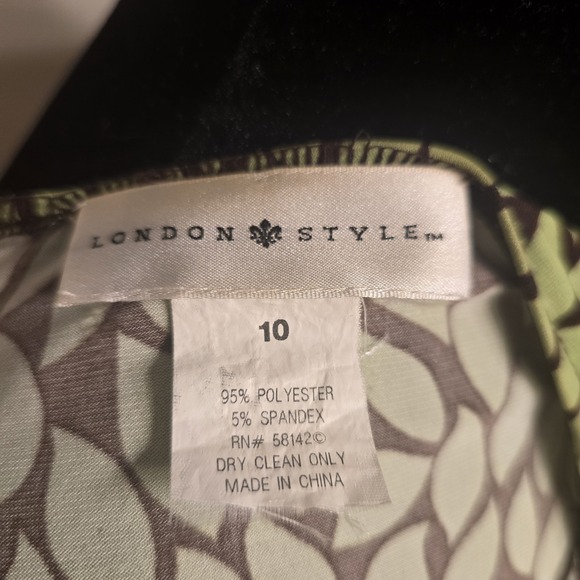 London Style Womens Green Brown Leaf Print V-Neck Midi Dress Size 10 - Picture 6 of 6